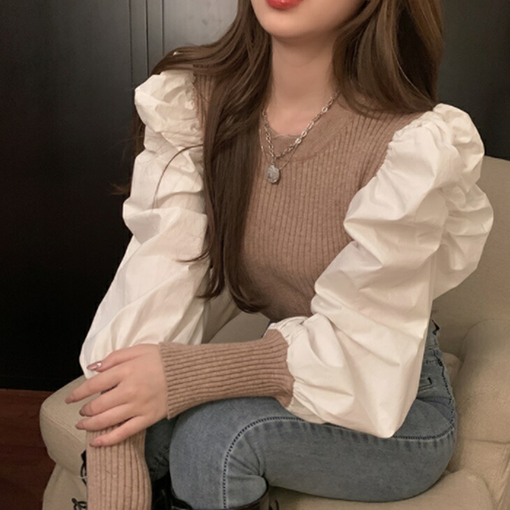 ドッキングシャツ ニットセーター 大人ニット 袖シャツニット 綺麗お洒落ニット 大人カジュアル 大人コーデ 大人韓国ファッション 大人韓国コーデ