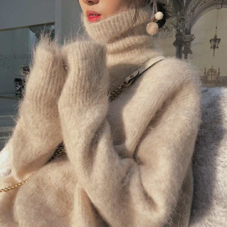 モヘア調ウールニットセーター タートルネックニット もこふわ セーター 秋冬コーデ 大人カジュアル 大人ファッション 大人コーデ アラフォーコーデ