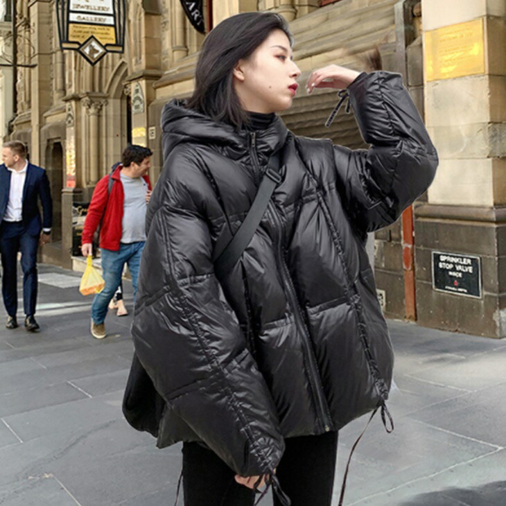 ブラックダウンジャケット フード付き 撥水防風フード付きダウン