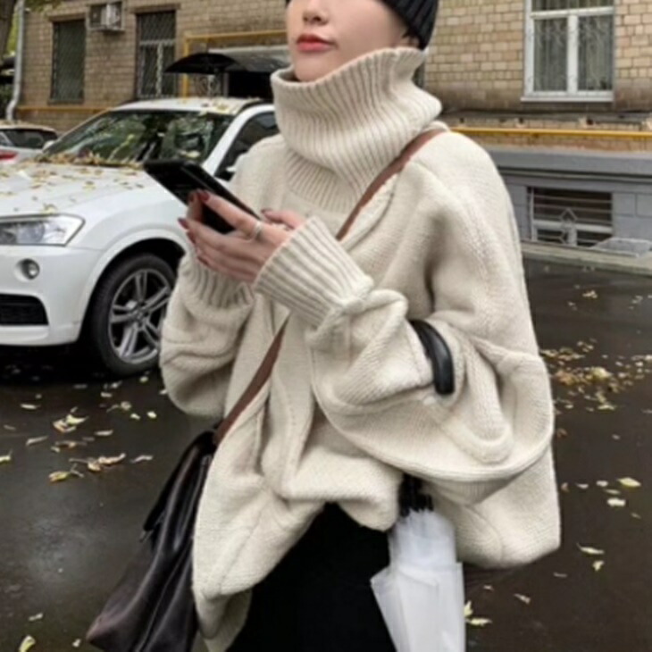 タートルネックセーター ざっくりルーズセーター プルオーバーニットセーター 大人カジュアル 大人ガーリー 大人韓国コーデ 大人コーデ 大人可愛い