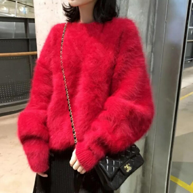 フェイクミンクベルベッドニット ざっくりルーズセーター  プルオーバーニットセーター 大人カジュアル 大人ガーリー 大人韓国コーデ 大人コーデ 大人可愛い
