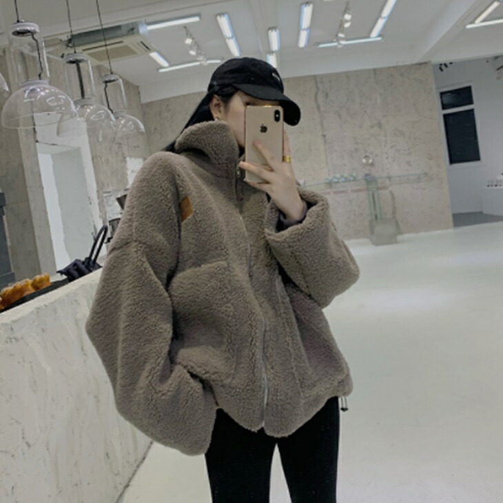 ウールジッパージャケットセーター ふわふわニット ざっくりニット ルーズセーター 大人ニット 大人ファッション 大人コーデ 大人カジュアル 大人韓国コーデ