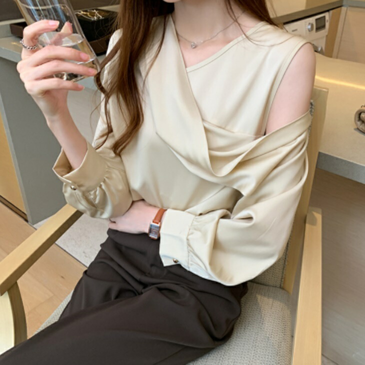 オフショルダー売れ筋商品|||トップスシャツ シフォンブラウス 綺麗ブラウス フェアリーシャツ 大人ファッション 大人コーデ 大人カジュアル 大人韓国コーデ
