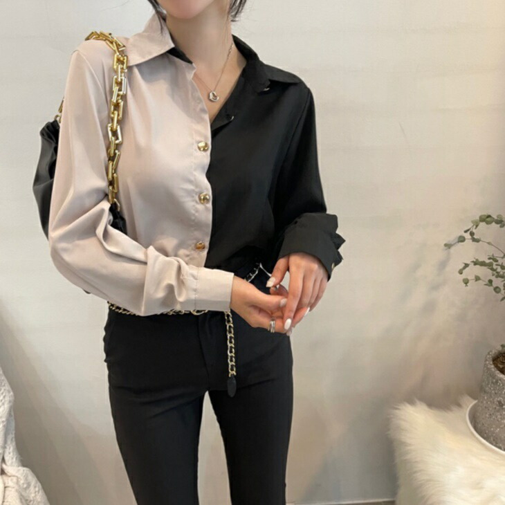 さらりとした肌触りがうれしいツートンブラウス 綺麗シャツブラウス シンプルシャツ 大人ファッション 大人コーデ 大人カジュアル 大人韓国コーデ |  | 01