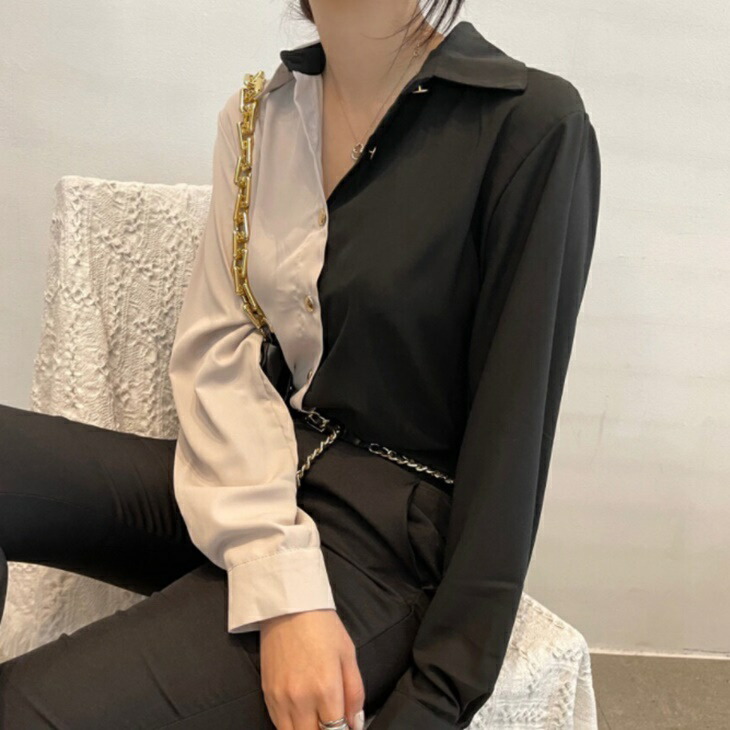 さらりとした肌触りがうれしいツートンブラウス 綺麗シャツブラウス シンプルシャツ 大人ファッション 大人コーデ 大人カジュアル 大人韓国コーデ |  | 02