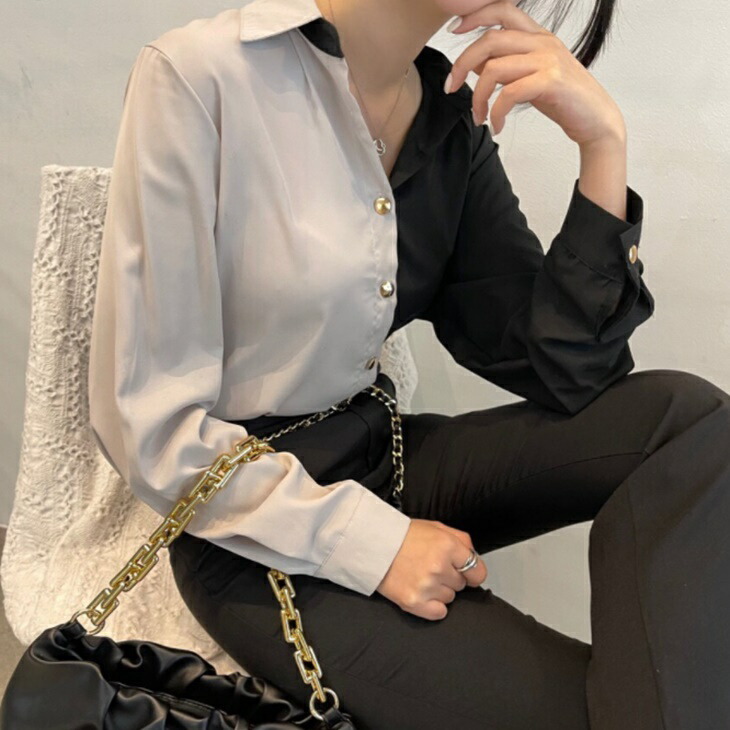 さらりとした肌触りがうれしいツートンブラウス 綺麗シャツブラウス シンプルシャツ 大人ファッション 大人コーデ 大人カジュアル 大人韓国コーデ |  | 03