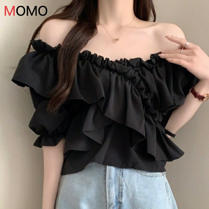 リゾート半袖フリルブラウス オフショルダーブラウス 被らないブラウス 夏ブラウス 大人ファッション 大人コーデ 大人カジュアル 大人韓国コーデ