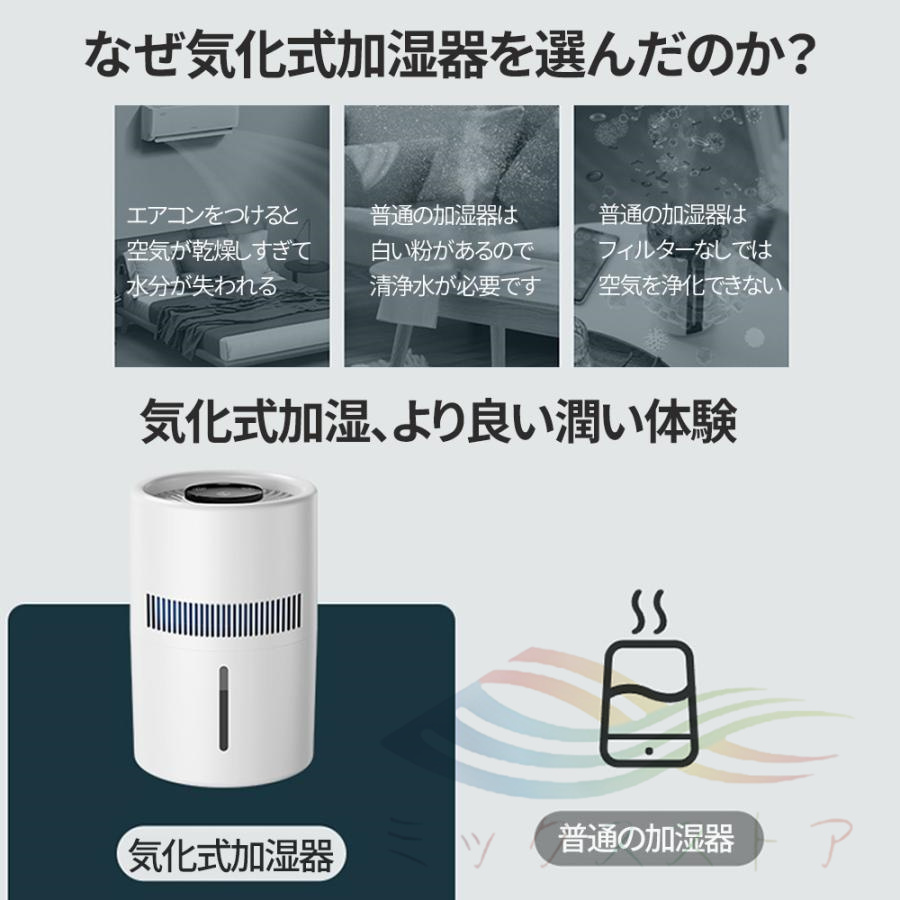 加湿器 気化式 4L大容量 空気清浄 加湿機 4重除菌 花粉 除菌