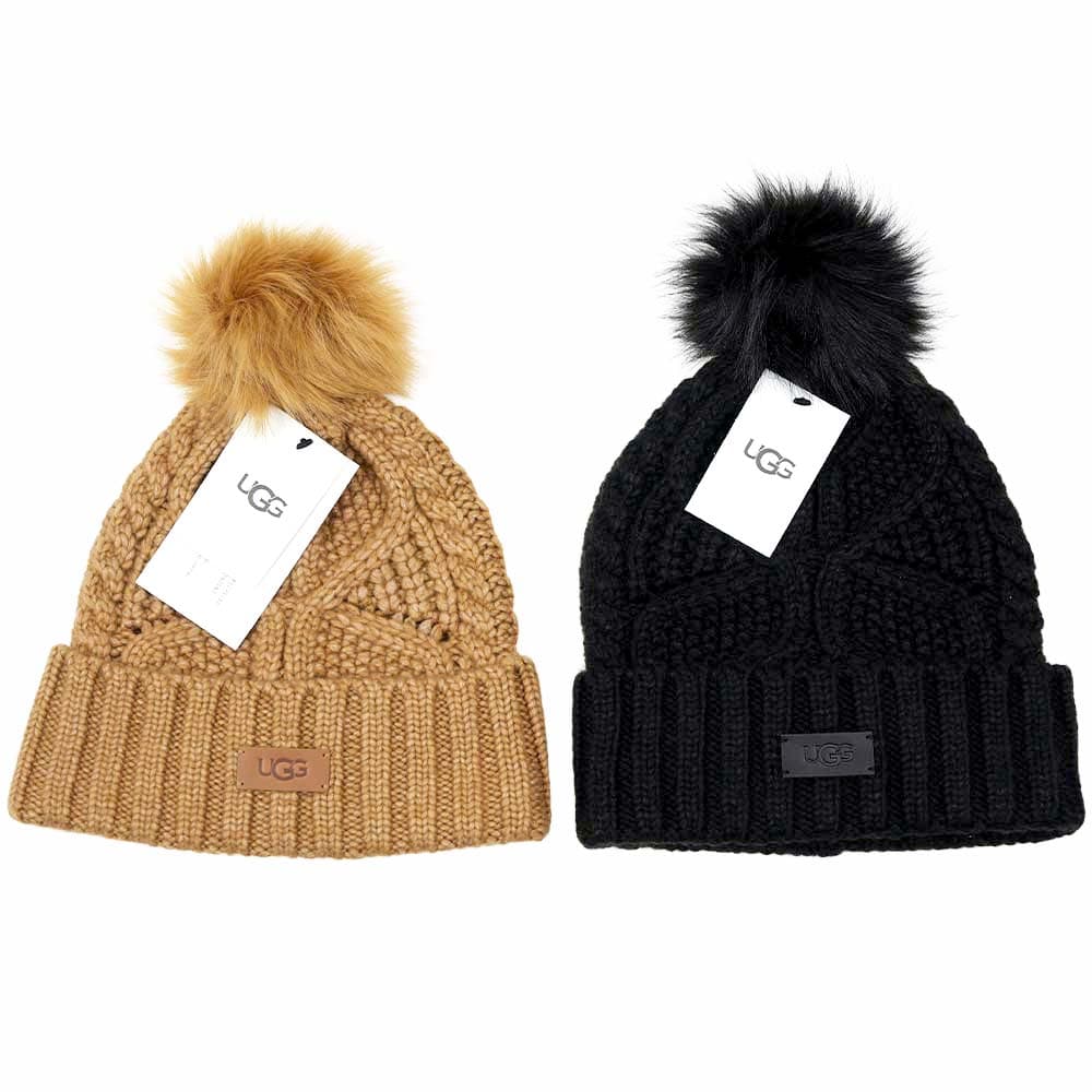 ALLP　UGG チェスナット　ケーブル編みニット帽 UGG（アグ） 並行輸入品 ニット帽 帽子 ハット ブラック チェスナット