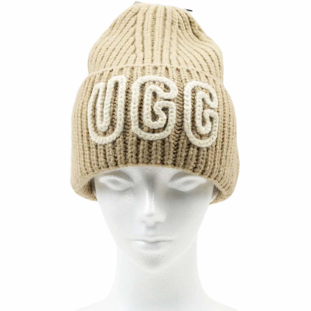 UGG ニット帽 ロゴ刺繍　WhitePepper 新品 UGG（アグ） 並行輸入品 ニット帽 帽子 ハット ブラック デコ ホワイト