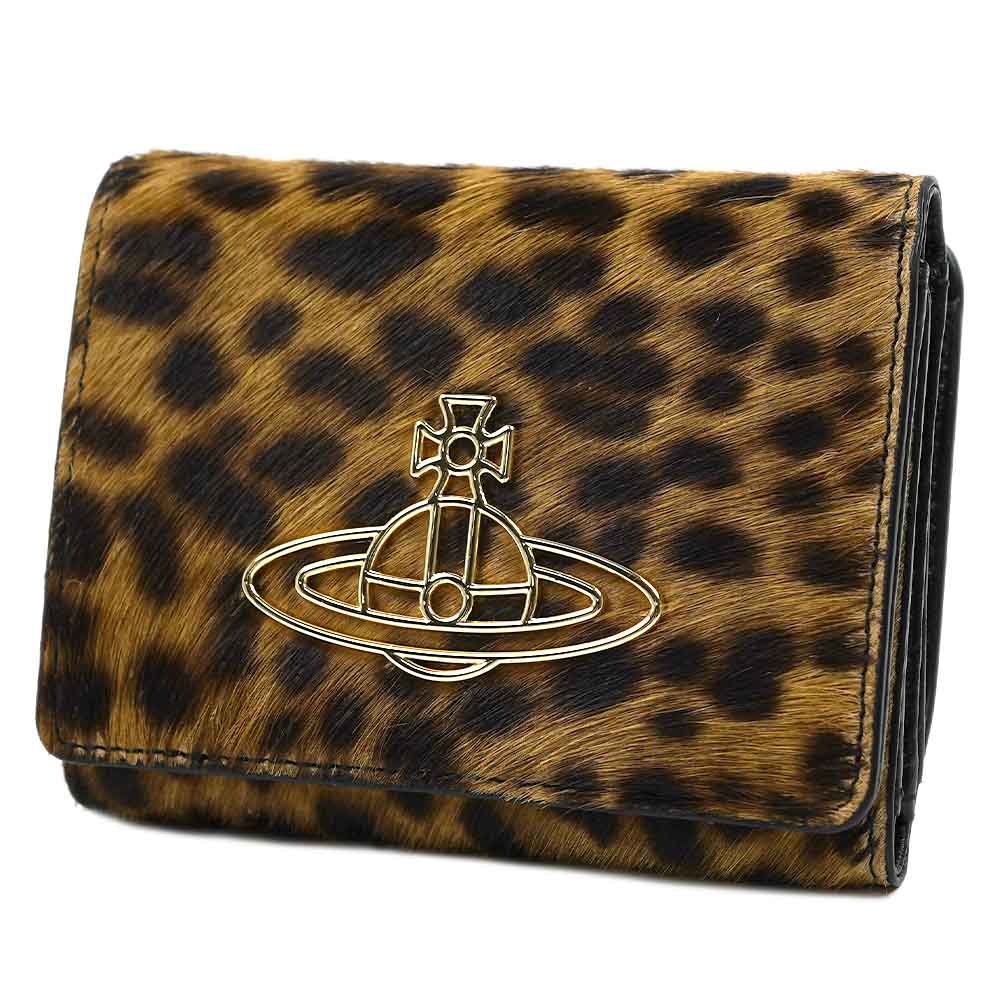 ヴィヴィアン ウエストウッド 三つ折り財布 がま口 レオパード柄 LEOPARD THIN LINE ORB SMALL FRAME WALLET  51150001 L0026 B301