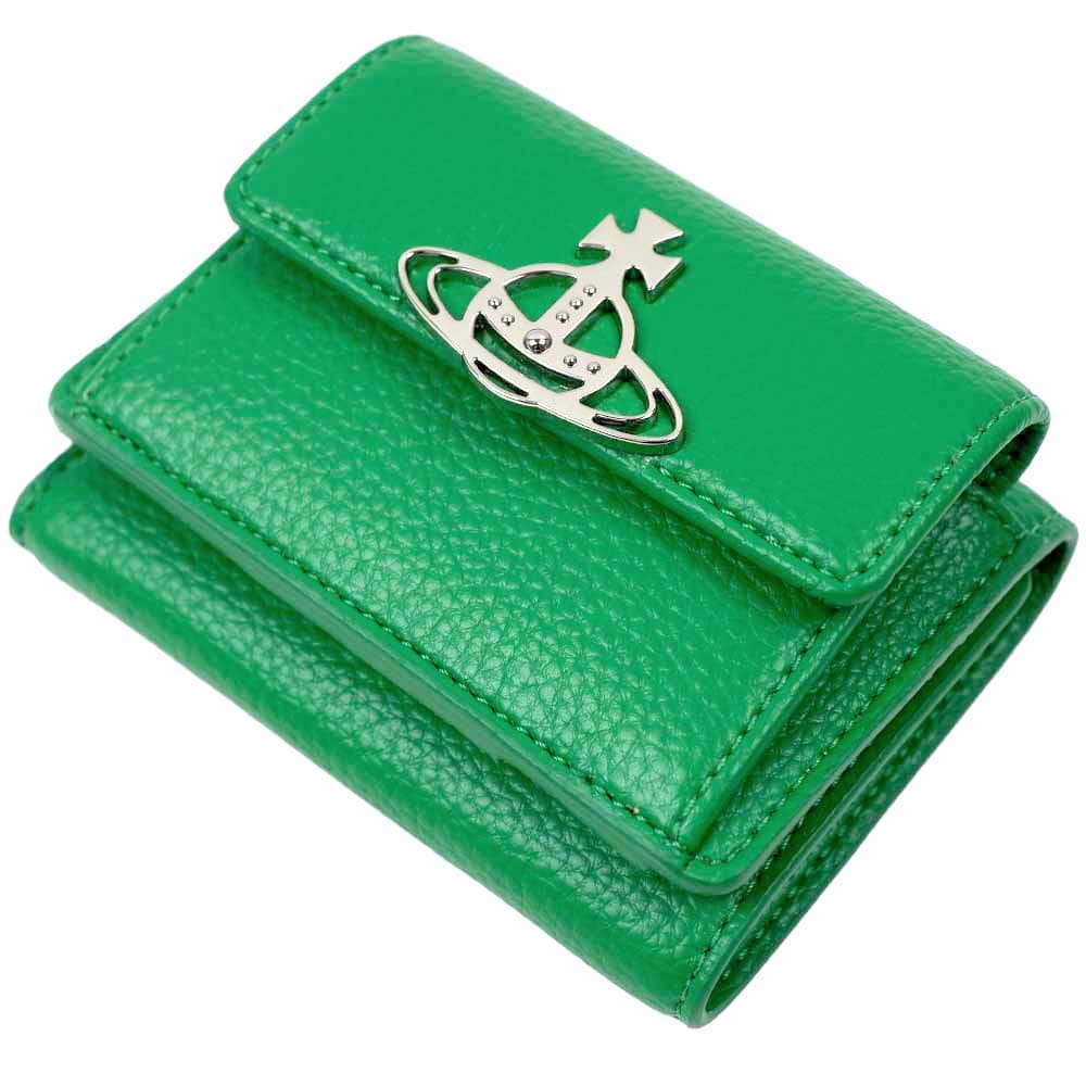 【美品】ヴィヴィアンウエストウッド 三つ折り財布 オーブ レザー グリーン) ヴィヴィアンウエストウッド Vivienne Westwood 財布 三つ折り財布