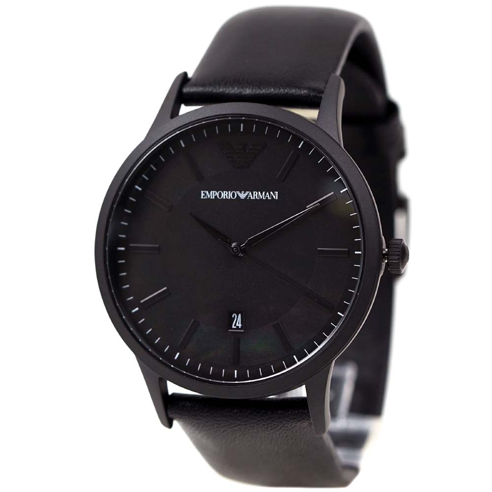 極美品✨稼動品　EMPORIO ARMANI ブラックレザー時計 EMPORIO ARMANI 並行輸入品 エンポリオアルマーニ 腕時計 メンズ