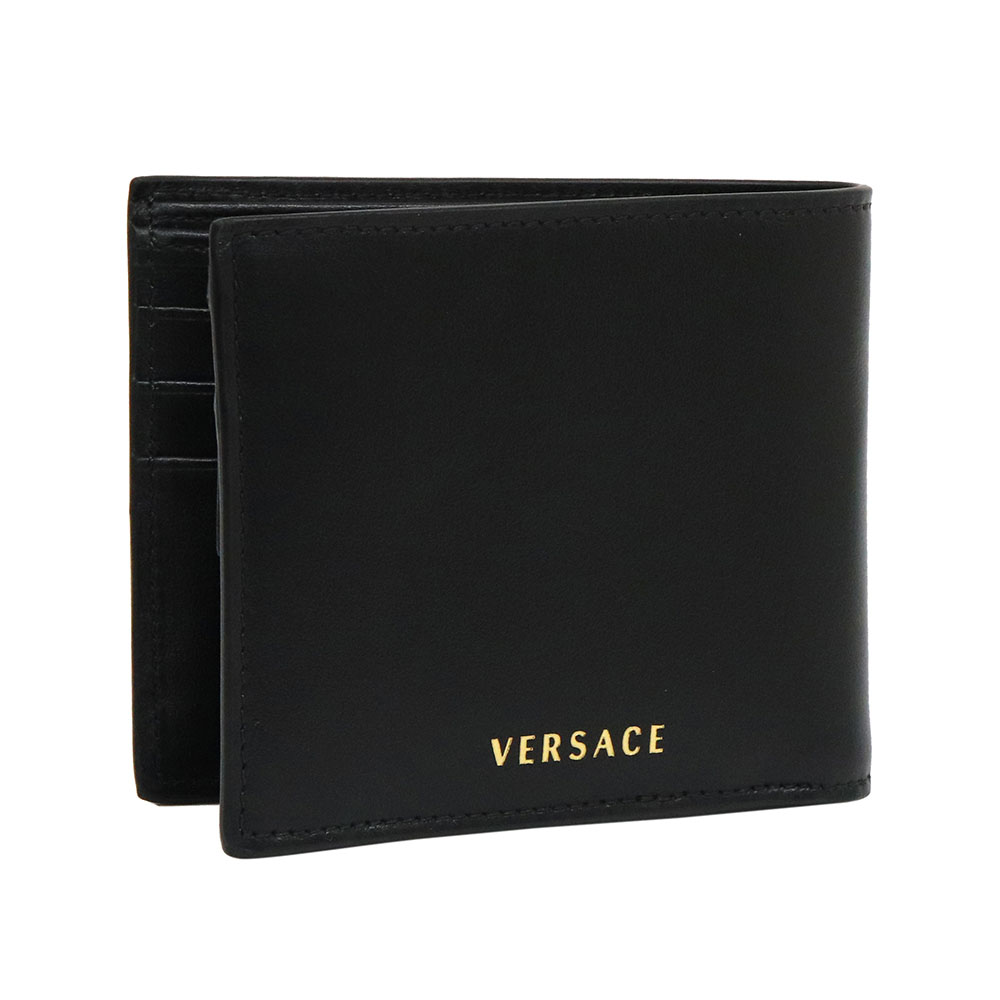 ヴェルサーチ 二つ折り財布 メンズ 小銭入れ有 メドゥーサ La Medusa Wallet Black Calf Leather VERSACE  DPU6737 DVTMED 1B00V ブラックゴールド