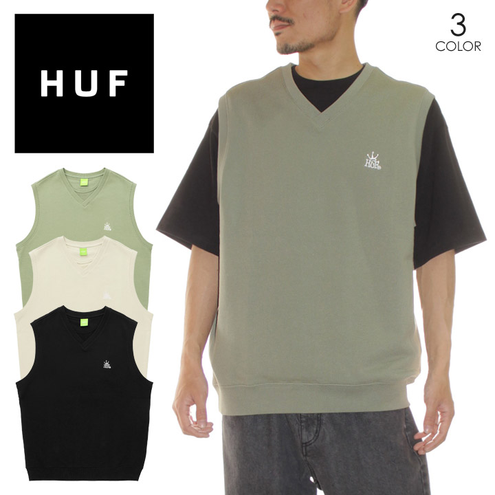 HUF ハフ ベスト ブランド おしゃれ ストリート 大きいサイズ 男女兼用 CROWN FLEECE VEST FL80025