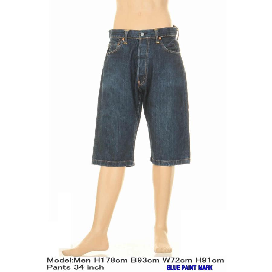 EVISU JEANS USED No3 2001 RELAXED FIT BLUE PAINT MARK HALF PANTS エヴィスジーンズ カモメマーク No3 2001 ハーフ ショート パンツ｜3love｜02