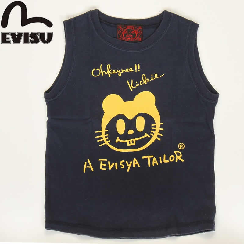 EVISU JEANS USED JUNIOR SIZE TANK TOP TRADE MARK WHITE エヴィス ジーンズ ORIGINAL MARK レギュラー フィット ユーズド Tシャツ 日本ブランド｜3love