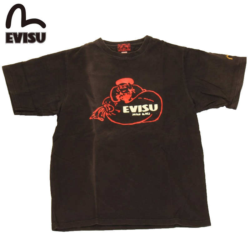 訳あり EVISU エヴィス カモメ EVISUJEANS USED Ｔシャツ 半袖 プリント 刺繍 ブラック 限定 古着 ユーズド｜3love