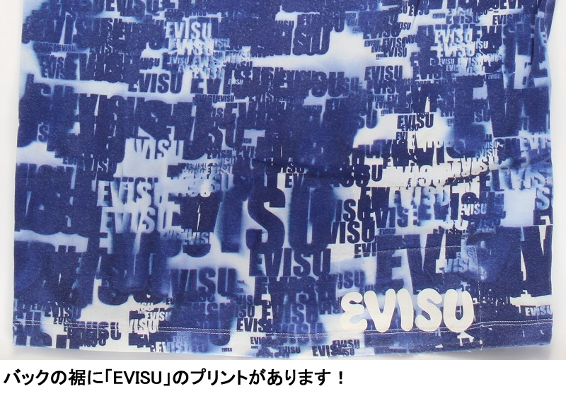 EVISU JEANS USED 半袖 Tシャツ エヴィス ジーンズ トップス ブルー ユーズド カモメマーク フロント カモメ 戎 日本ブランド  カットソー 半袖シャツ 総柄 : ev-ud-0065 : スリーラブ - 通販 - Yahoo!ショッピング