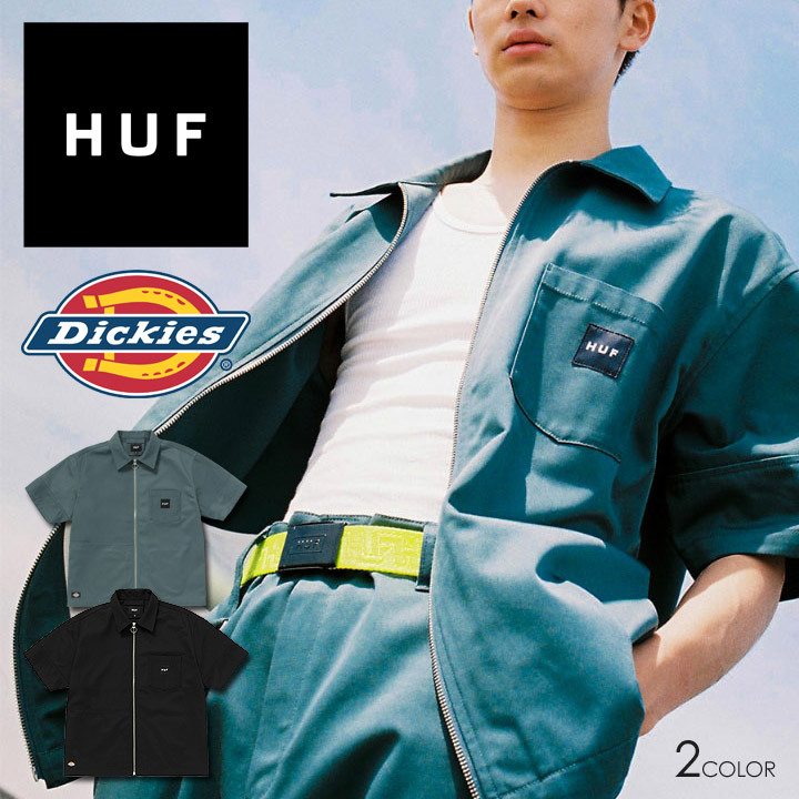 HUF DICKIES ワークジャケット ディッキーズ コラボ メンズ ハフ ブランド スケボー ストリート WORKER ZIP S/SL  SHIRT for DICKIES BU80007