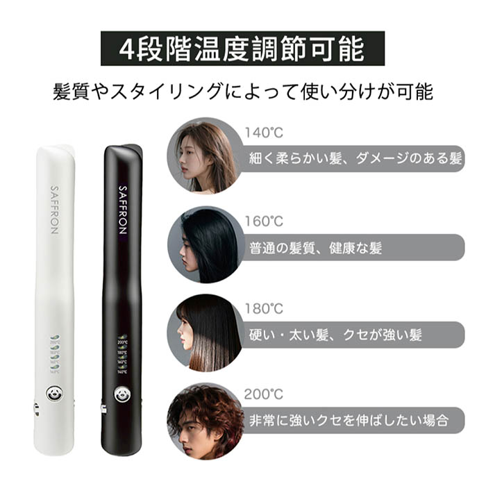 ヘアアイロン コードレス 4段階温度調節 Max200℃ 35分連続使用 20mm