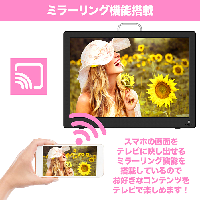 ポータブルテレビ 14インチ ミラーリング機能搭載 地デジ録画
