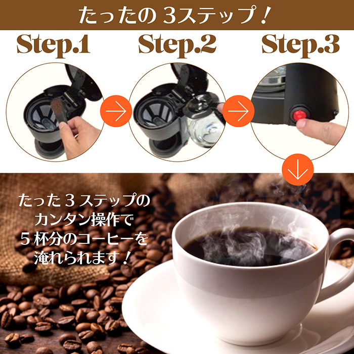 コーヒーメーカー ドリップコーヒーメーカー ちょうど5杯分 600cc 紙フィルター不要 メッシュフィルター採用 保温機能付 コーヒーマシン  計量カップ付 CM-102