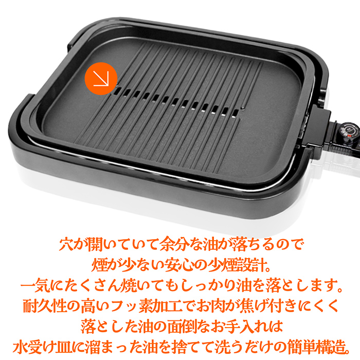 ホットプレート 2in1 焼肉/平面プレート 1台2役 MAX230度 少煙設計