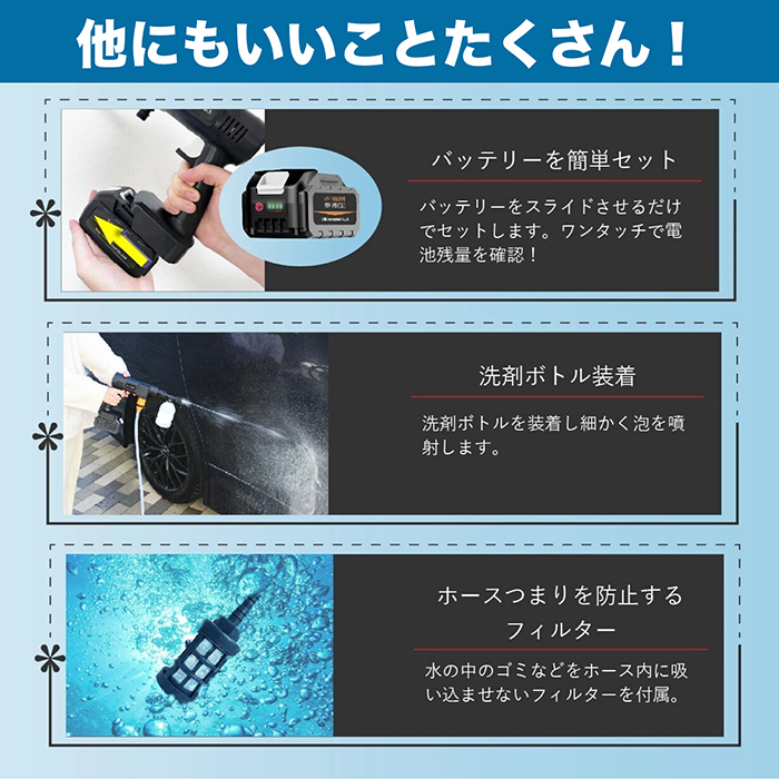 高圧洗浄機 充電式 モバイル高圧洗浄機 9点セット どこでも使える 6in1