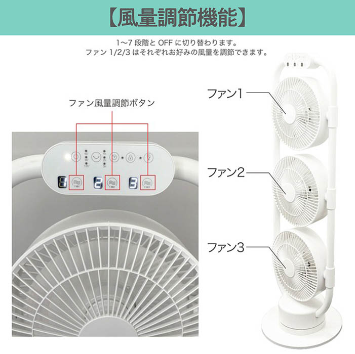 三連　扇風機　サーキュレーター Amazon | 3連マルチファン (ホワイト×木目) リモコン付 切