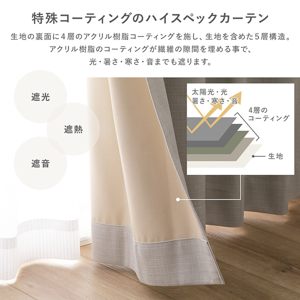 国産 1級遮光 ドレープカーテン＋レースカーテンセット 幅100×丈