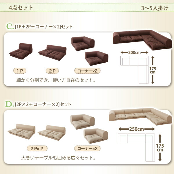 フロアコーナーソファ ソファ2点セット 2P+コーナー : ケアショップ