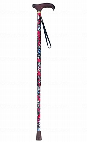 島製作所　花柄伸縮ステッキ 花柄BK -