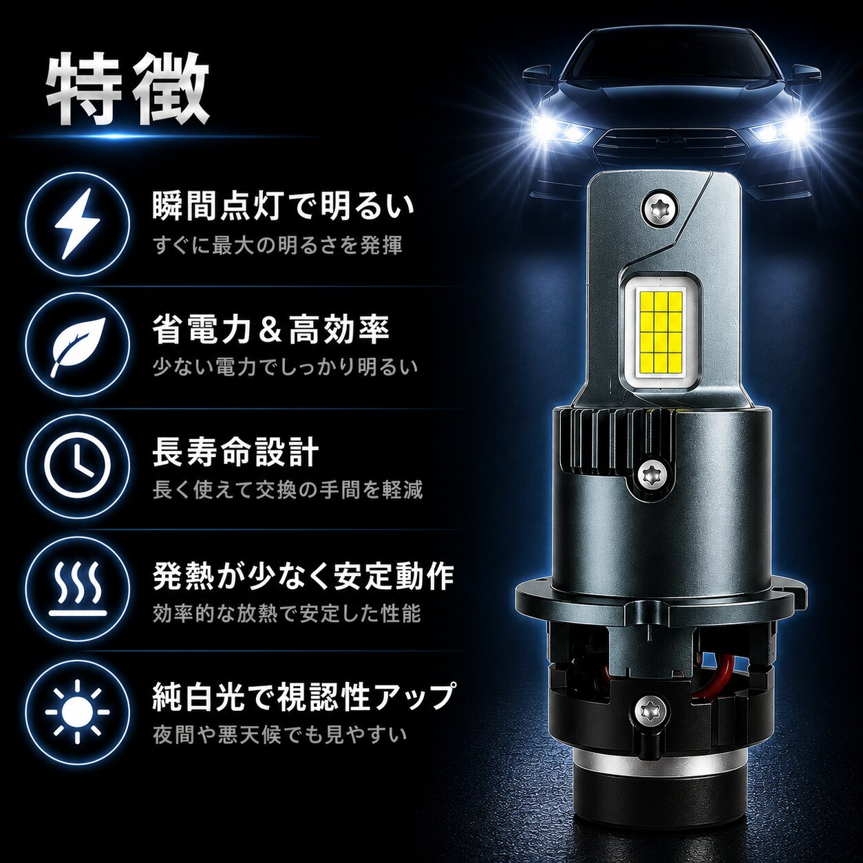 タント L375S L385S LED ヘッドライトバルブ HID変換 D4R ロービーム