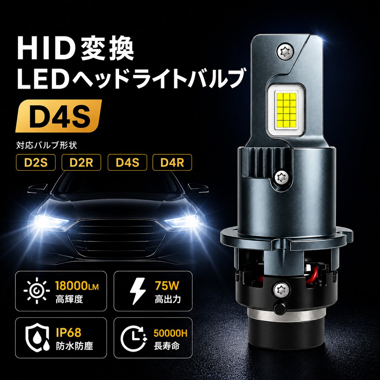 タント L375S L385S LED ヘッドライトバルブ HID変換 D4R ロービーム