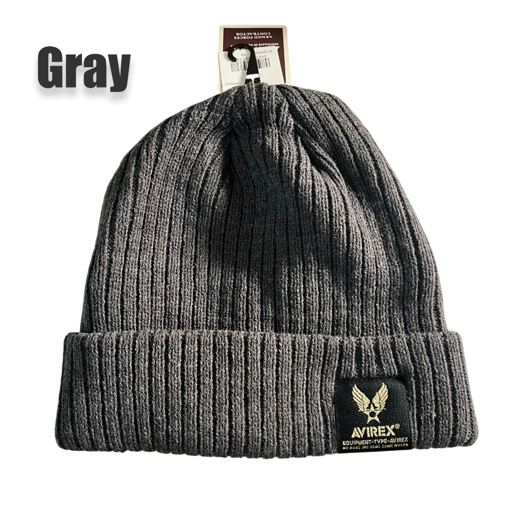 AVIREX アビレックス ニットキャップ ニット帽子 ブラック 黒 グレー