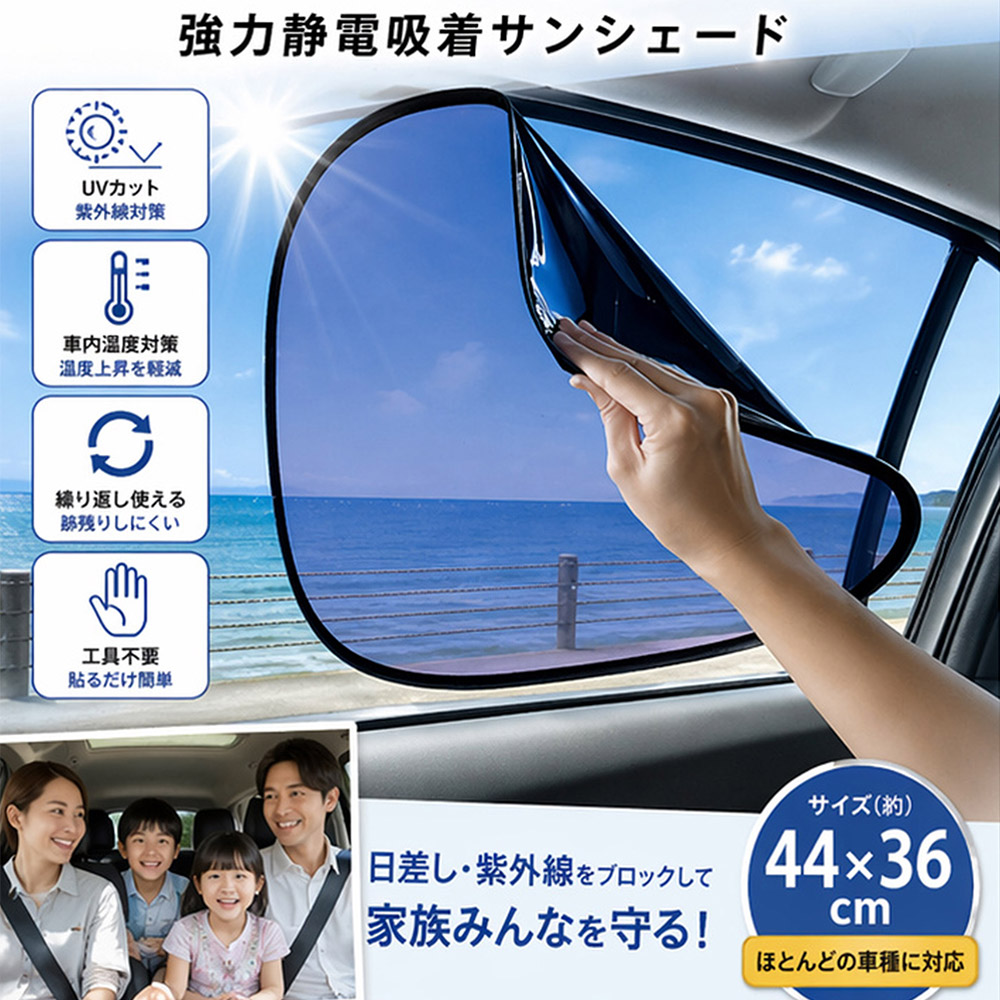 車 サンシェード 静電気吸着 フィルム UVカット 2枚セット zakka546