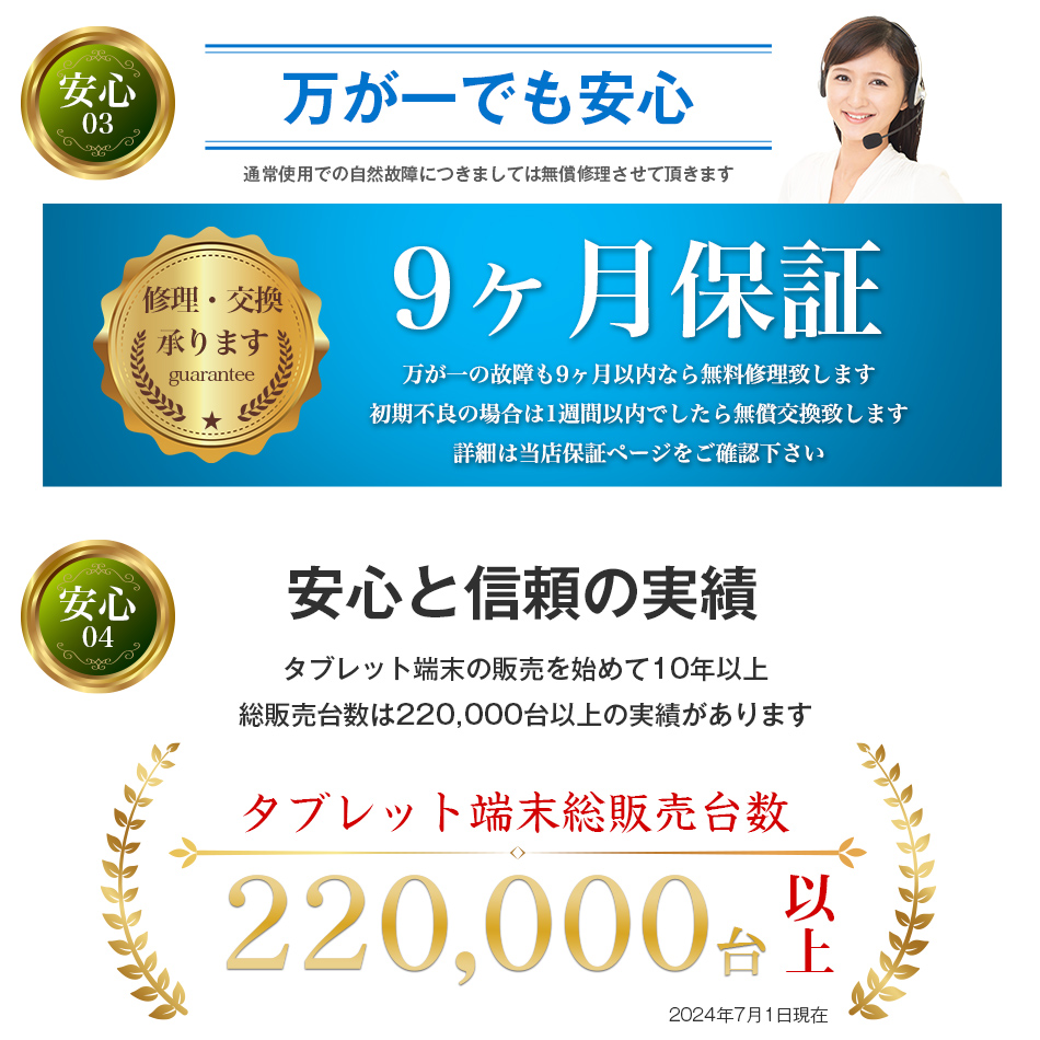 安心の9か月保証 信頼の実績 10年以上の販売実績