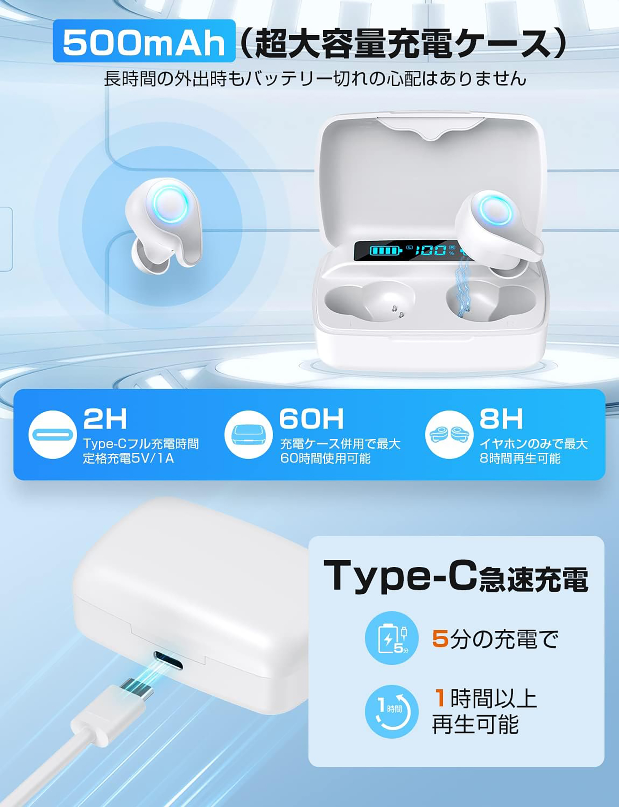 即購入OK⭕️ Bluetooth イヤホン Bluetooth5.3技術 ワイヤレスイヤホ Bluetooth5.3 bluetoothイヤホン 瞬時接続 AAC/ SBC