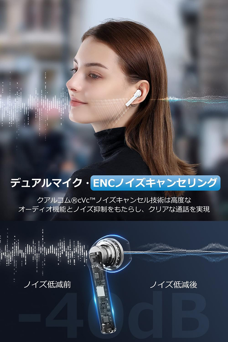 ワイヤレスイヤホン Bluetooth5.3技術 Bluetooth イヤホン ワイヤレス ブルートゥース 数字LEDディスプレイ表示 長時間連続再生 人気 快適な装着感 Hi-Fi音質｜5tyome-shop｜05