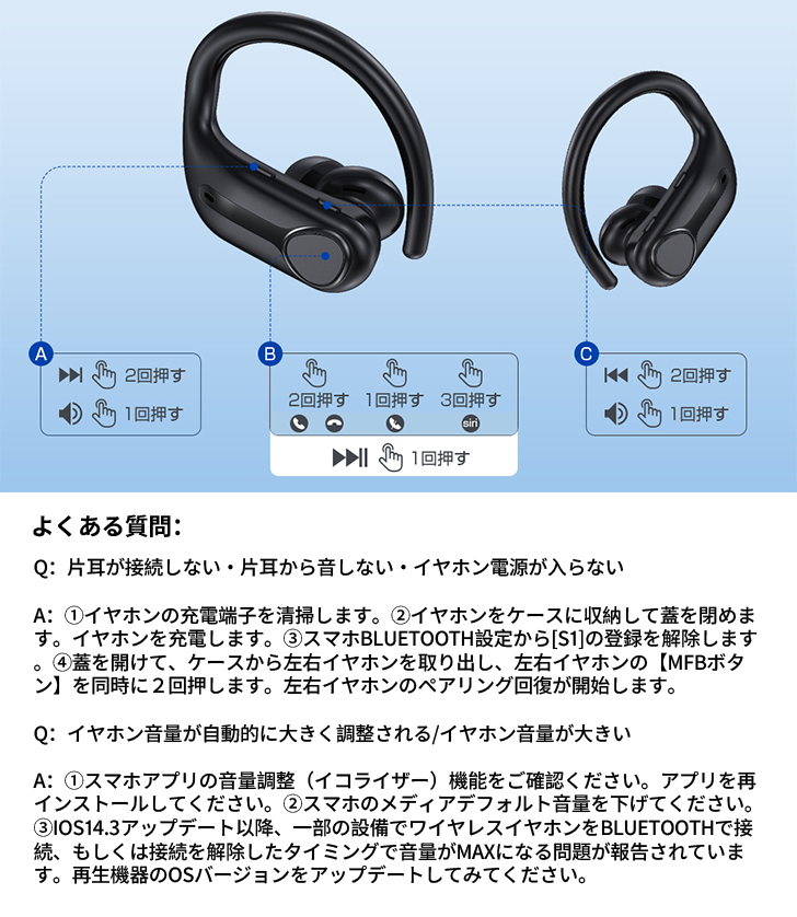 ワイヤレスイヤホン 耳掛け式イヤホン Bluetoothイヤホン Bluetooth5.3技術  自動ペアリング 長時間連続再生 耳掛け型 落ちにくい Hi-Fi音質 AAC対応 Type-C充電｜5tyome-shop｜10