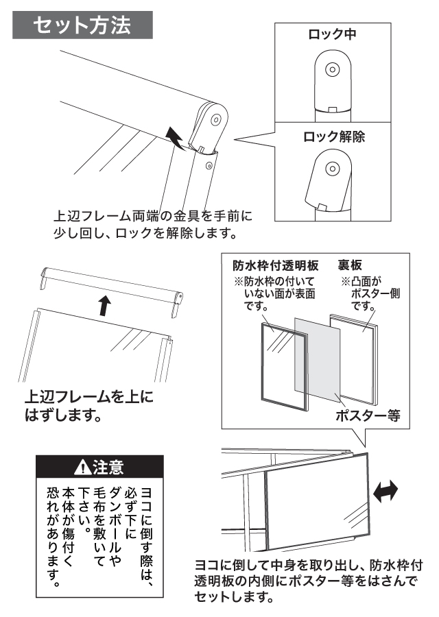 屋外用両面ポスタースタンド／セット方法