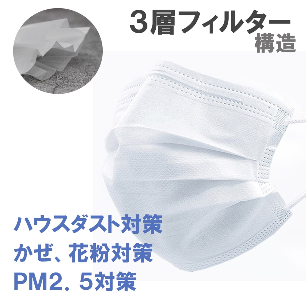 不織布マスク 500枚 使い捨て 3層構造 白 大人用 ふつうサイズ 高密度