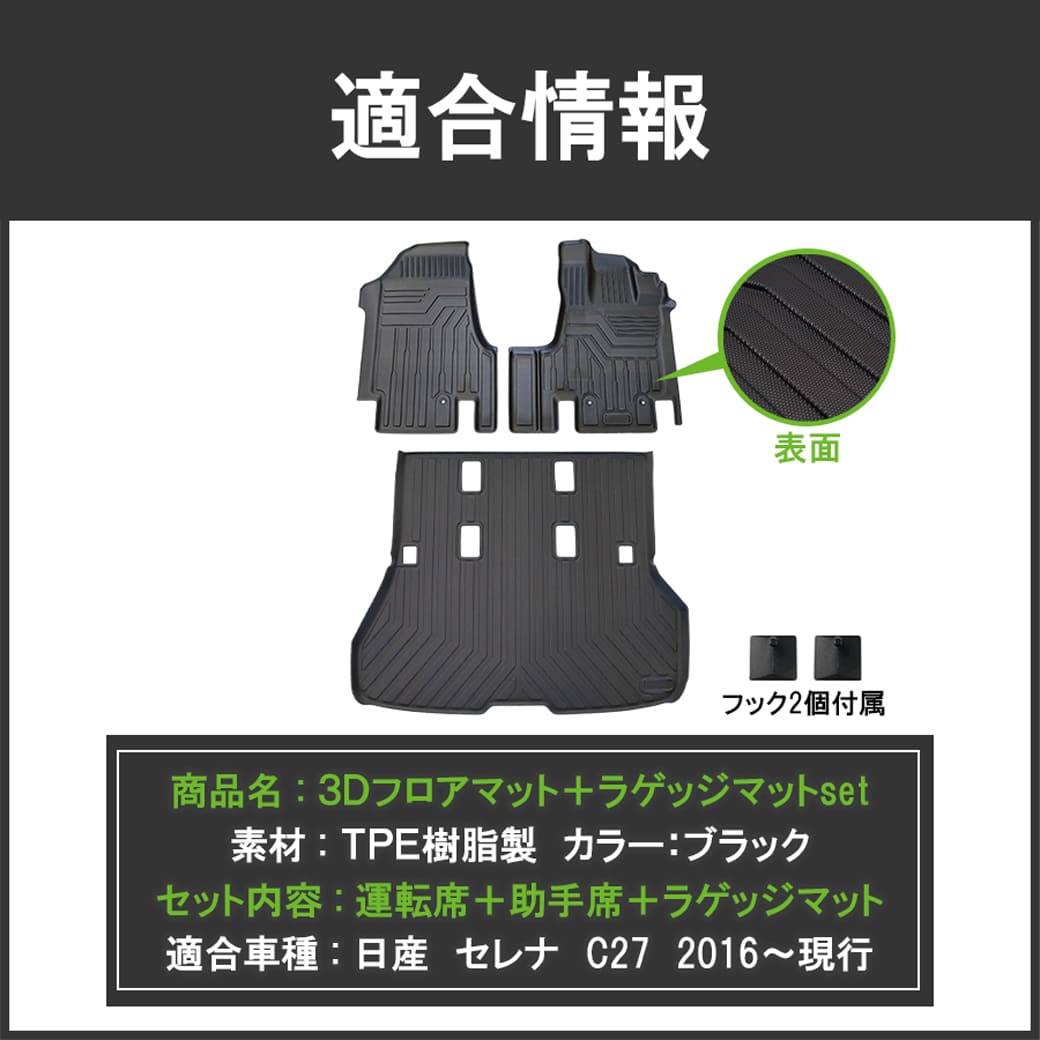 セレナ ☆ セット商品 【ブラック】 3Dフロアマット＋ラゲッジマット