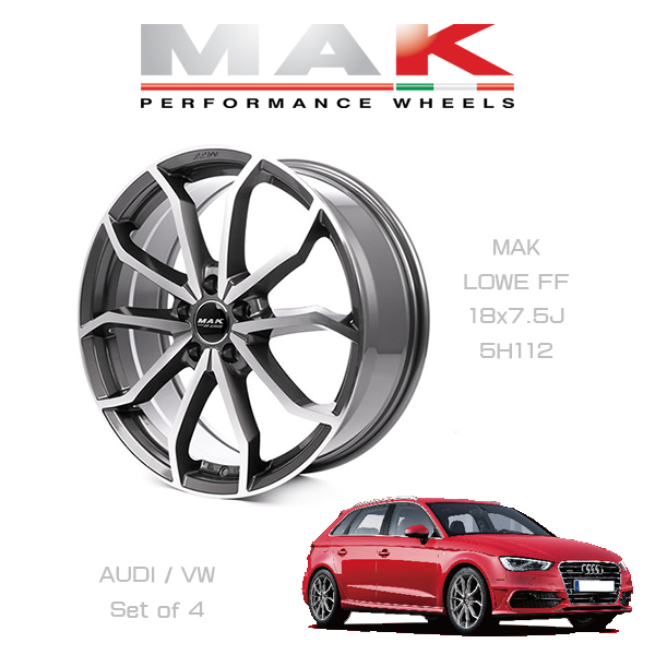 『ホイール4本セット』MAK WHEELS LOWE FF GM 18×7.5J 5H/112 +51 マックホイール レーベFF  ガンメタリックミラー VW/AUDI車専用設計