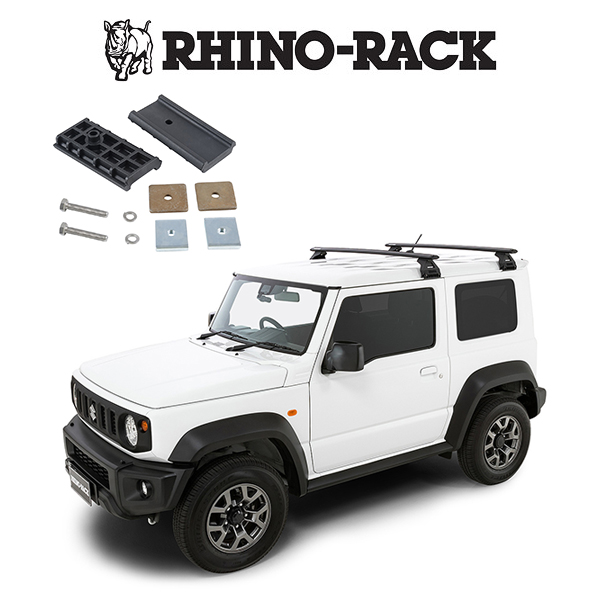 スズキ ジムニー シエラ JB74 RHINO RACK （ライノラック）VORTEX RL110 BLACK 2 BAR ROOF RACK（ボルテックスバー ブラック 2本 取り付けキット）JA2491｜6degrees