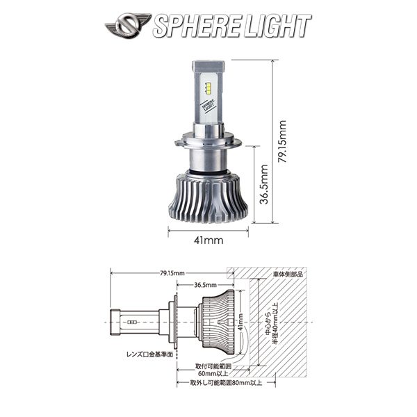 SPHERE LIGHT（スフィアライト） H7 SPHERELIGHT RIZING2 4500K 12V用