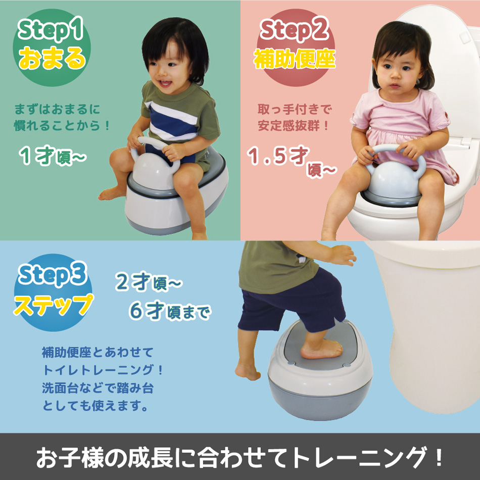 おまる 補助便座 洋式 ステップ台 3WAYおまるグレー トイレ トイレ用品 トイトレ トイレトレーニング 子供 練習 保育園 幼稚園 1歳 2歳 3歳  4歳 5歳 6歳 :4560111498661:ピンキーベビーズ - 通販 - Yahoo!ショッピング