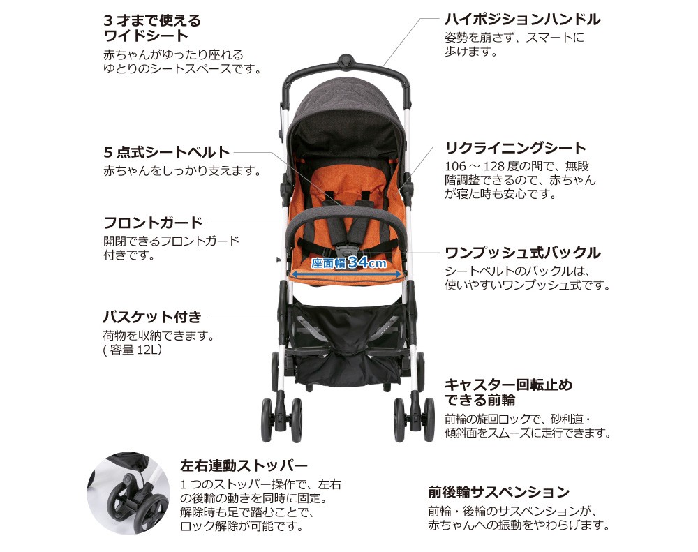 正規品 ベビーカー B型 プチポルテ オレンジ リッチェル ベビー 赤ちゃん 子供 キッズ baby 背面 軽量 コンパクト 折りたたみ ギフト  お祝い 一部地域 送料無料 : 4945680200240 : ピンキーベビーズ - 通販 - Yahoo!ショッピング