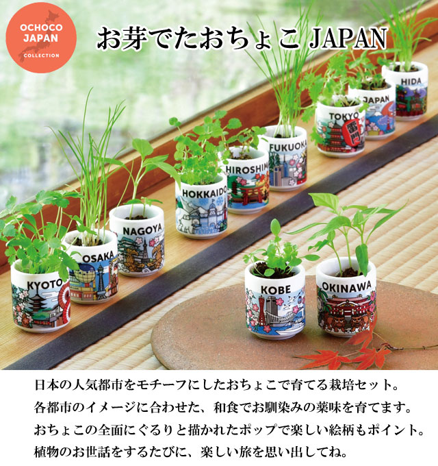 栽培キット お芽でたおちょこ JAPAN しそ わさび菜 三つ葉 ねぎ 薄荷